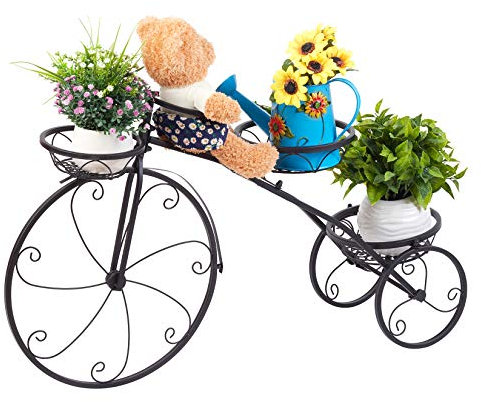 unho Blumenständer Metall, Blumentreppe Fahrrad Form, Blumentopf Ständer 3 Ebenen, Pflanzenregal für Garten Balkon Innen Außen
