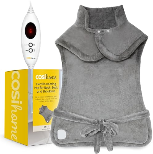 Cosi Home Heizkissen für Rücken Schulter Nacken, 65 x 90cm - Heizkissen mit Abschaltautomatik - 6 Heizstufen, Taillenriemen, Überhitzungsschutz & Fernbedienung - Fleece, Maschinenwaschbar (Grau)
