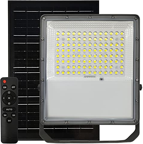 FactorLED Foco LED Solar Regulable con Mando a Distancia, Proyector Luz Exterior Dimmable, Iluminación solar IP65, Luz Blanca 5700K, Placa Solar 30W (300, watts)