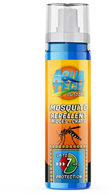 Aqua Tech Mosquito Repellent Spray | 30% DEET Repels Insects, Midges and Gnats - Up to 7hr Protection - 100ml, Clear
