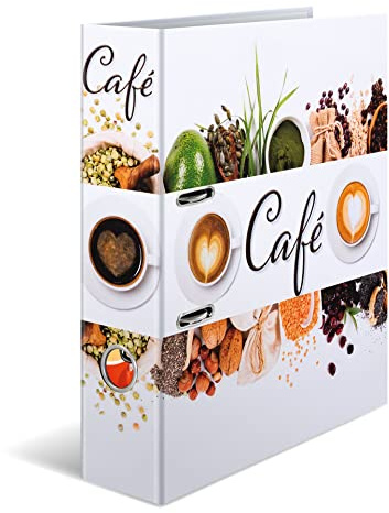 Herma 19565 Folder A4 Flavors Coffee, Pack of 5, 7 cm Wide, Motif Recipe Folder for Writing Yourself, Made of Cardboard with Inner Print for Kitchen and Household, Sturdy Ring Binder Set Made of