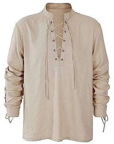 Men's Renaissance Shirts Cotton Linen Medieval Steampunk Shirts UK Clearance Victorian T Shirt Long Sleeve Outfit Vintage Carnival Cosplay Blouse Henley Tops Loose Fit Pirate Shirts
