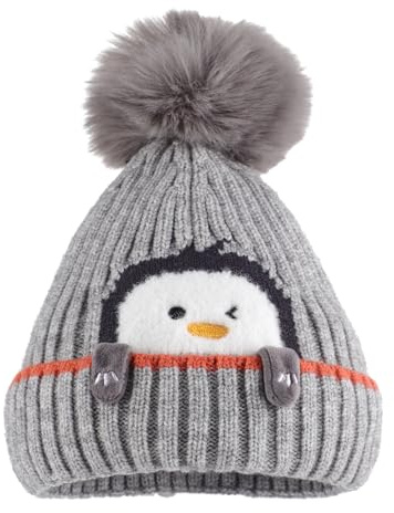 MASOCIO Gorro Bebe Niño Niña Invierno Gorros Punto Sombrero Pompon 6 12 18 Meses Bebé 2 Termico Gorrito 1-3 Años Gris