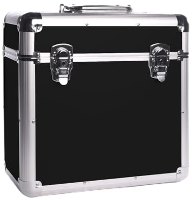 Maison & White Vinyl LP Storage Case – Aluminium 12 Record Box for DJs & Collectors – Portable Lockable Flight Chest Holds 50 Records – Heavy Duty Safe Carry Case – M&W (Black)