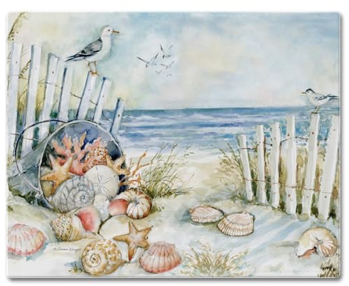 CounterArt Coastal Sanctuary 3mm Tempered Glass Cutting Board Serving Board Charcuterie Board 12 x 15