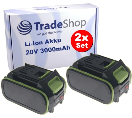 2X Trade-Shop Li-Ion Akku 20V / 3000mAh für viele Bohrhammer Bohrschrauber, kompatibel mit Worx WA3593 WA3595 WA3596 WA3016 WA3027 WA3401 WA3921
