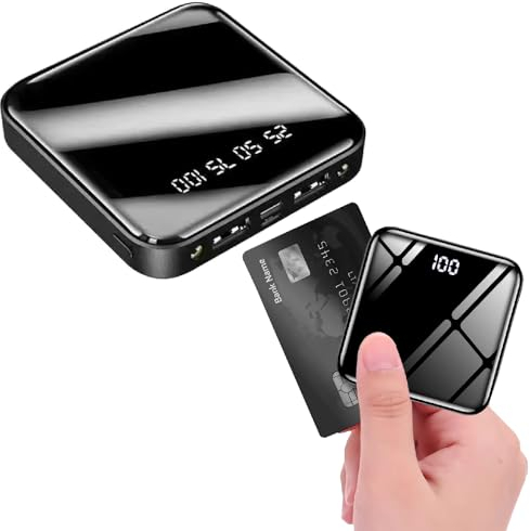 Bateria Externa, Carga Rapida 10.000 MaH - Mini Power Bank Portatil con Pantalla LED USB, Batería Externa Carga Rápida Compatible iPhone 14 13 12 Samsung Huawei Xiaomi, Nero – Puertos USB.