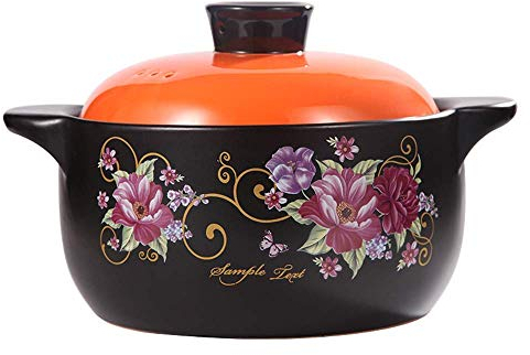 Cazuela de cerámica, olla de sopa de 4 cuartos/olla de barro/olla de barro, olla de cerámica de 3,8 litros adecuada para 3 o 4 personas, para pudín, productos horneados, guisos, pasteles, pescado