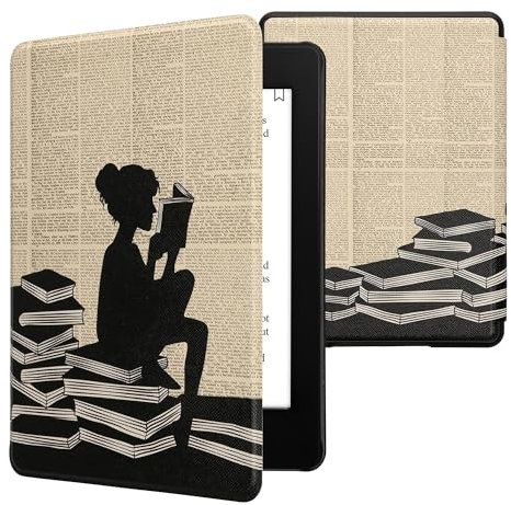 kwmobile Klapphülle kompatibel mit Amazon Kindle Paperwhite 11. Generation 2021 Hülle - Flipcase für Kindle Paperwhite Hülle mit Magnetverschluss - Lesende Frau