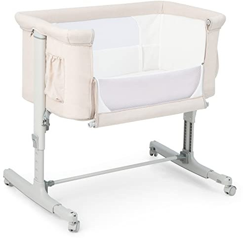 DREAMADE 2 in 1 Beistellbett, 5-stufig Höhenverstellbar Reisebett mit Matratze & Rollen, 86 x 63cm Stubenwagen Baby ab Geburt bis 9 kg, 10° Neigung Babybett (Beige)