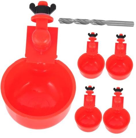 BESPORTBLE Hühnertränke Aus Kunststoff Wasserspender Für Geflügel Mit 5 Großen Roten Wassernäpfen Und Bohrbarem Sockel Automatische Tränke Mit Gummischeibe Für Konstanten Wasserstand