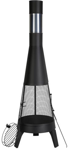VEVOR Chimenea de Leña para Exteriores 508 mm, para Barbacoa y Calentamiento con Malla para Parrilla Revestimiento para Chimenea y Tapa a Prueba Óxido para Patio, Jardín, Negro, φ 508 x 1495 mm