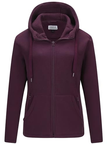 Outdoor Ventures Womens Fleece Jackets with Hood 320G Warm Full Zip Coat | 6 Large Pockets, Polyester, Breathable, Soft, Long Sleeve, Outerwear, Top for Walking Travelling Everyday Casual Wear