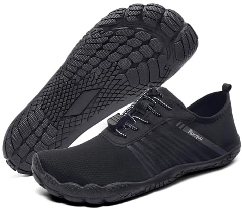 Racqua Water Shoes Womens Mens Swim Aqua Quick Dry Lightweight Non-Slip Barefoot Pool Beach Surfing Outdoor Sport Black/Grey 8 Women/7 Men