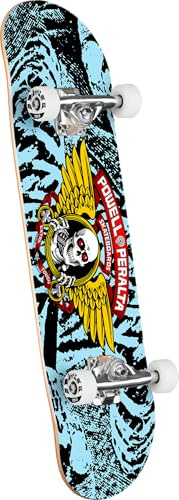Powell Peralta Winged Ripper Skateboard Complete, Black/Light Blue, 7.0 x 28.0