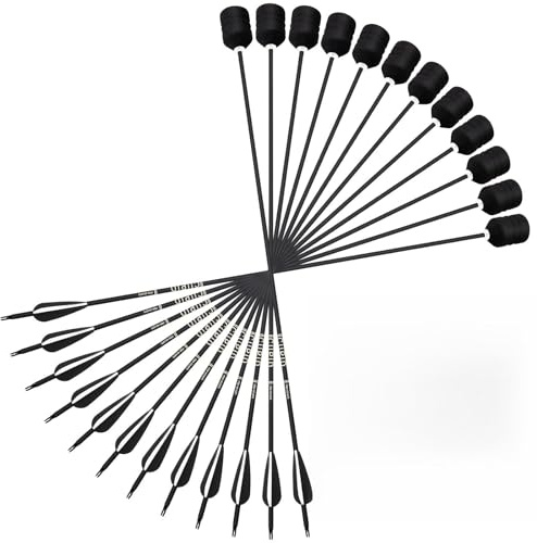 Silipull 12 Pcs Foam Tipped Arrows Tips Arrowhead Practice Hunting Arrows with 30 Inch Archery Carbon Bow Sponge Removable Tips for Combat Game Shooting Compound Outdoor Camping (Black)