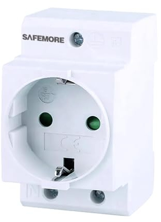 Schuko Steckdose Hutschiene 16A, 230V - SAFEMORE Einbausteckdose mit Schutzkontakt für 35mm DIN-Träger, IP20 - Einfache Montage für Verteilerdosen
