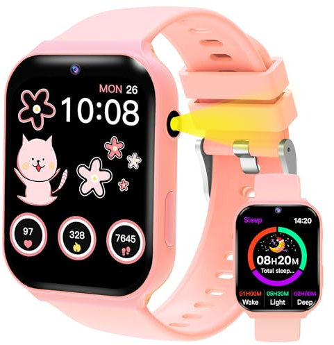 Tzzulsx Kids Smart Watch with 18 Educational Games, Sleep Tracker & Camera - 1.83 Inch Touch Screen Fitness Tracker with Pedometer, Alarm, Flashlight for Boys and Girls