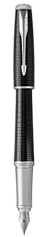 Parker Urban Fountain Pen | Premium Ebony Metal Chiselled | Fine Nib with Blue Ink | Gift Box