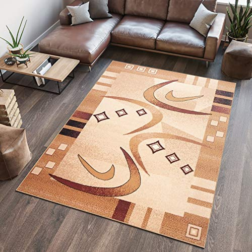 TAPISO Atlas Teppich Kurzflor Streifen Bumerang Creme Beige Braun Meliert Wohnzimmer Schlafzimmer Vintage Modern ÖKOTEX 180 x 250 cm
