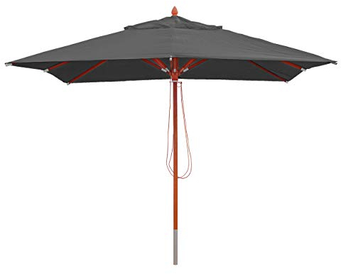 Mendler Gastronomie Holz-Sonnenschirm HWC-C57, Gartenschirm, Polyester/Holz 14kg, eckig 3x3m Seilzug stoßsicher - anthrazit