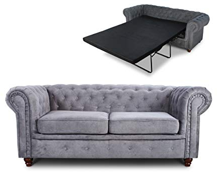 Schlafsofa Chesterfield Asti Bis 2-Sitzer, Sofa mit Schlaffunktion, Couch 2-er, Couchgarnitur, Sofagarnitur, Holzfüße, Glamour (Grau (Capri 09))