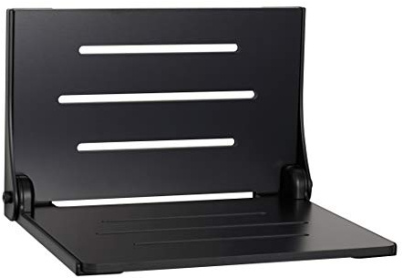 Seachrome SHAF-185155-PBS-S-MB High Back Silhouette Folding Wall Mount Shower Bench Seat with Matte Black Frame
