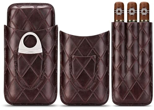 Étui à cigares en Cuir, 3 Tubes de Voyage Portable Cave avec Coupe en Acier Inoxydable(Marron)