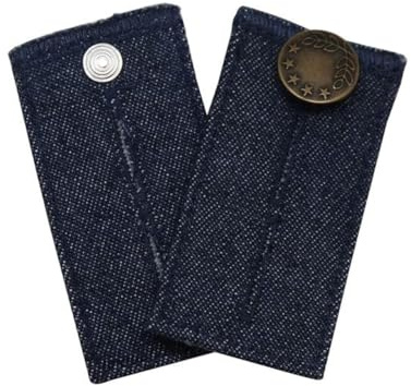 zalati Waistband Extenders Denim Material with 1 Button & 2 Button Holes for Jeans Pants Pregnancy Temporary Extension - Dark Blue