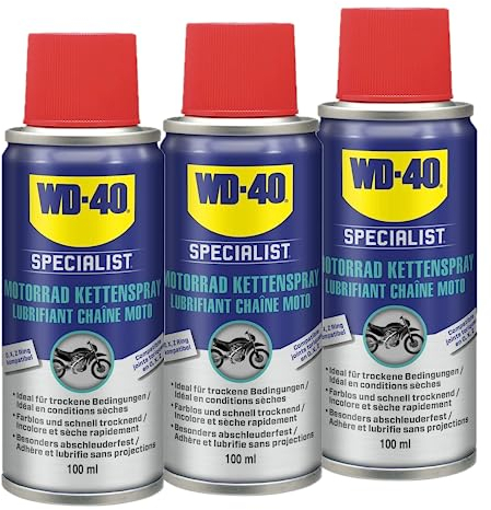 WD-40 Specialist Motorrad Kettenspray 100ml, Kettenöl, Kettenpflege, Pflegemittel (3x100 ml)