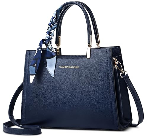 FOLOVEYA Bolso de Mujer Elegante, Bolso de Mano Mediano de Cuero PU, Bolsa de Bandolera Señora para Trabajo y Uso Diario Azul