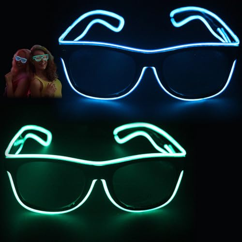 Nizirioo 2 Stück Led Brille: LED Leuchtbrille, Flashing LED Sonnenbrille Kostüme, Partybrille für Party Weihnachten Disco Konzert EDM mit 3 Flashing Modes(Blau + Grün)