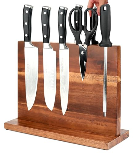 Magnetic Knife Block Double Sided Magnetic Knife Holder Rack with Strong Enhanced Magnets Acacia Wood Magnetic Knife Storage Stand