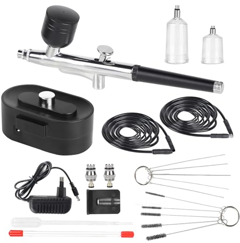 SWAWIS Airbrush Set Airbrushpistole Set 40PSI Multifunktions Dual Action Airbrush Set mit Airbrush Pistole Kompressor Schlauch, Portable Air Brush Set für Make-up Kunst Handwerk Modell Dekoration