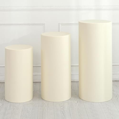 sourcing map Juego de 3 fundas de soporte de elastano cilíndrico beige para decoración de fiestas, bodas, cumpleaños, solo contiene cubiertas cilíndricas (tela elástica, grande)