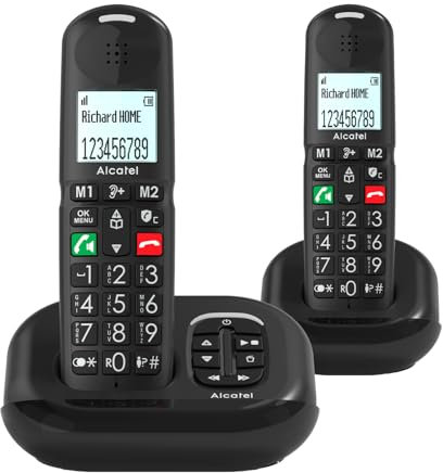 ALCATEL XL685 Voice Duo - Téléphone Fixe sans Fil DECT Senior Format XL avec Répondeur - Écran Haute Lisibilité - Grandes Touches - Audio Boost - Mains Libres - Blocage des Appels - 2 Combinés - Noir