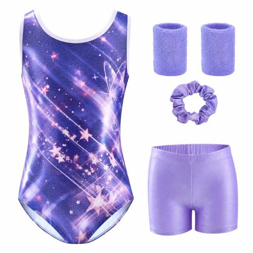 Tstiti 5-Piece Gymnastics Leotards for Girls with Shorts Scrunchie & Wristbands Toddler/Kids Dance Outfit