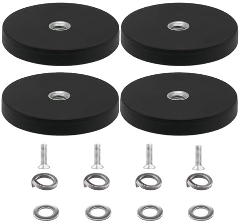 Imán de neodimio recubierto de goma con rosca, 4 unidades, imanes fuertes para atornillar, 43 mm de diámetro con rosca M4, 8,5 kg de fuerza de sujeción, ideal para montaje en vehículos, talleres y