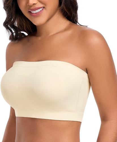DotVol Women's Padded Wirefree Strapless Bandeau Bra Plus Size(Beige,L)