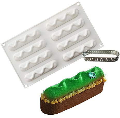 enduo Molde de Silicona para pudín de Chocolate, praliné, Herramienta crujiente de elipse de Acero Inoxidable, Molde de Arena rápida de 8 Orificios