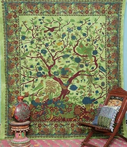 Popular Handicrafts Tapestry Wall Hanging Hippie Psychedelic Bohemian Hippy Intricate Floral Design Indian Tapestries Bedspread 84 x 90 Inches (215cm x 230cm) Red Yellow