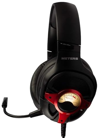 Meters Level-Up Gaming Headsets with RGB VU Virtual 7.1 Surround Sound, 50mm Drivers & Detachable Mic - USB Gaming Headphones Compatible with PC, Laptop & PS4 - Zero Latency (Red)