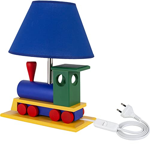 Hellux Nachtlicht Baby aus Holz | LED Tischlampe Kinderzimmer mit Lokomotiv-Design | Nachttischlampe Kinder 32x14x28 cm für Babyzimmer | Kinder Lampe E27 (Mehrfarbig)