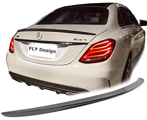 FLY DESIGN 70159 Heckspoiler passend für Mercedes C-Klasse W205, Heckflügel, Spoilerlippe für Auto-Tuning, in A-Still, ABS Kunststoff, Carbon Look, Wassertransferverfahren