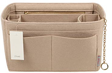 ZTUJO Purse Organizer Insert, Felt Purse Organizer with Zipper and Sewn Bottom Insert, Fit Speedy Neverfull Graceful,6 Sizes (Midsize, Beige)