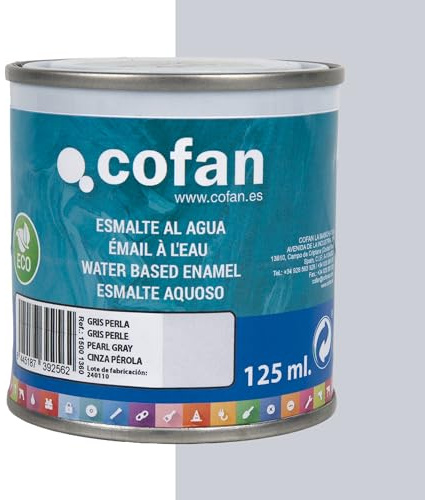Cofan Esmalte ecológico al agua multisuperficies | Acabado: Brillo | Envase: 125 ml (Gris Perla Brillo)