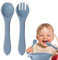Babylöffel, 2 Set Baby-Fütterlöffel Lernlöffel BPA-frei, Weich Flexibel Kinder Besteck, Spülmaschinen-und Mikrowellenfest, für Säugling Kind Kleinkind ab 4 Monaten, Blau