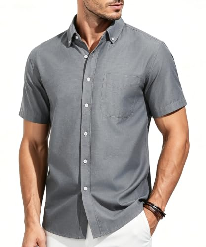 Casey Kevin Chemise Homme Manches Courtes 100% Coton - Col Boutonné | Chemise Été Infroissable - Chemise Décontractée Business pour Plage, Bureau & Soirée