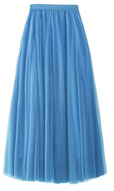BrightGlow Gonna lunga in tulle da donna, linea ad A, sottogonna a strati, gonna a pieghe da donna, in tulle, a vita alta, per matrimoni, feste, Navy Blue #, XXL