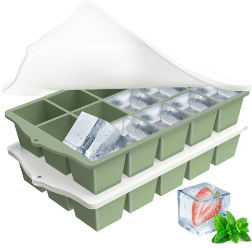 ZUIMENG Ghiaccio Stampo con Coperchio, Cubetti di Ghiaccio Stampi Silicone Senza BPA, Porta Ghiaccio per freezer Impilabile per Cocktail, Whisky, Vino, Puree di Frutta (Verde, 2 Pezzi)